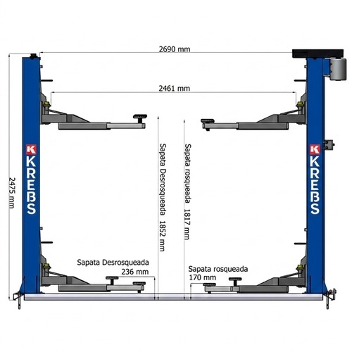 Elevador automotivo 2,5T lubrifica��o a �leo trif�sico azul - EF2500