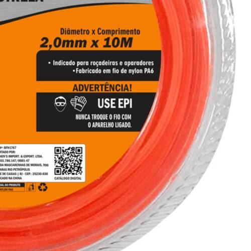 Fio de nylon estrela para ro�adeira 2,0 mm x 10 metros - BFH1767