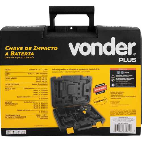 Chave de impacto bateria 20V 4Ah 1/2