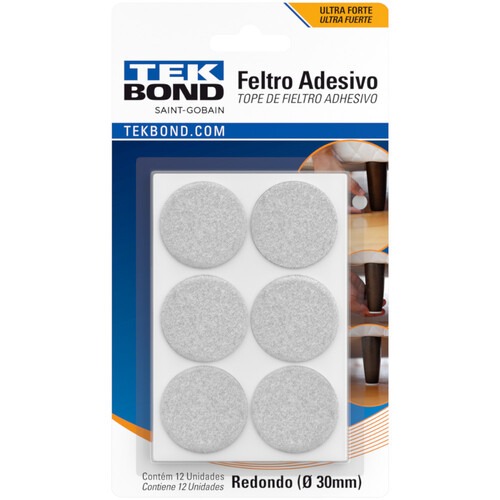 Feltro protetor adesivo redondo 30 mm com 12 unidades