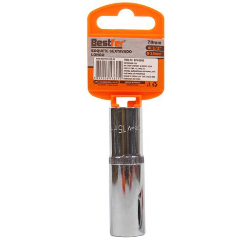 Soquete sextavado longo 15 mm com encaixe 1/2
