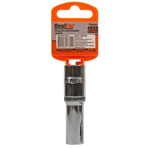 Soquete sextavado longo 12 mm com encaixe 1/2
