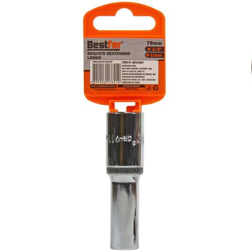Soquete sextavado longo 11 mm com encaixe 1/2