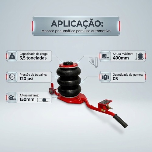 Macaco pneumático 3,5T tipo bolsa 3 gomos - SGT-3035 Macaco pneumático 3,5T tipo bolsa 3 gomos - SGT-3035