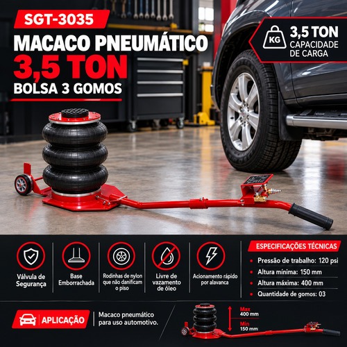 Macaco pneumático 3,5T tipo bolsa 3 gomos - SGT-3035 Macaco pneumático 3,5T tipo bolsa 3 gomos - SGT-3035