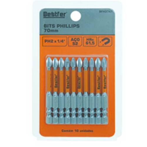 Jogo de bits phillips ph2 x 50 mm encaixe 1/4 Jogo de bits phillips ph2 x 50 mm encaixe 1/4