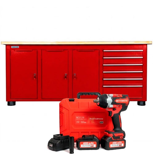 Kit Bancada 6 gavetas 3 portas RLL-214 + Chave de impacto bateria 21V 2 baterias RCI2170