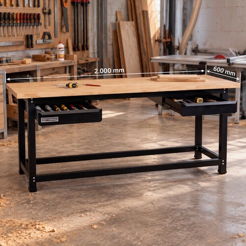 Bancada desmont�vel aberta 2.000 x 600 mm com tampo de pinus