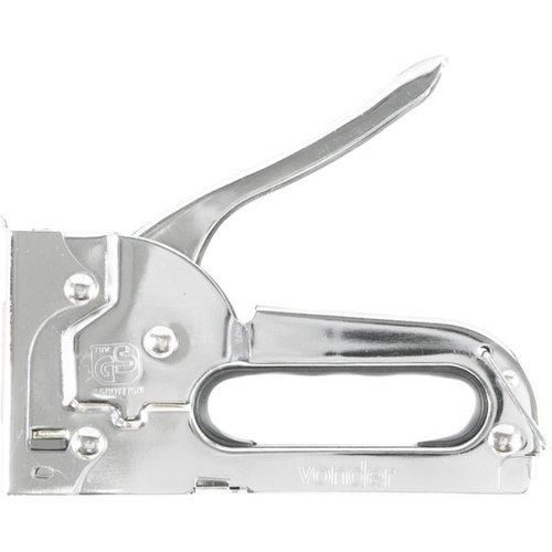 Grampeador manual em chapa de a�o cromado capacidade de 4 a 8 mm