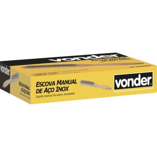 Escova de a�o inox manual com 3 fileiras cabo de madeira