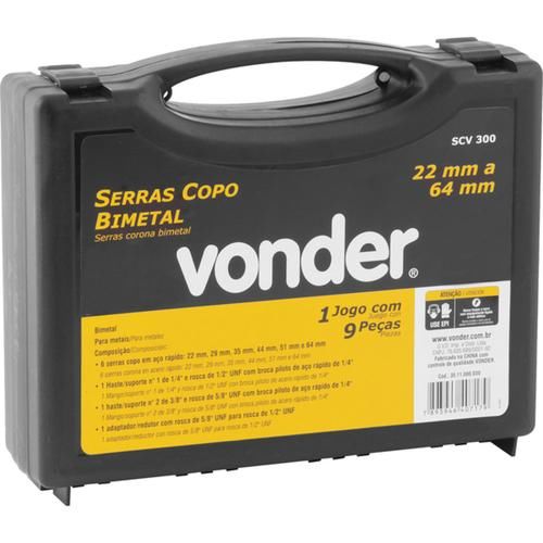 Jogo de serras copo bimetal em a�o r�pido com 9 pe�as - SCV 300