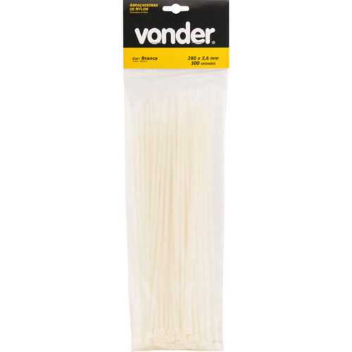 Abra�adeira branca de nylon 3,6 mm x 28 cm com 100 pe�as