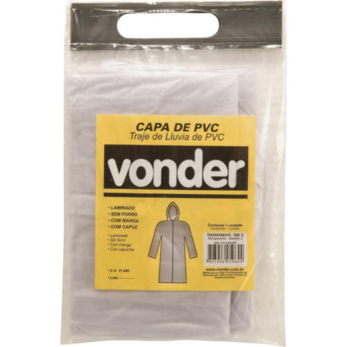 Capa de chuva em PVC laminado sem forro transparente G