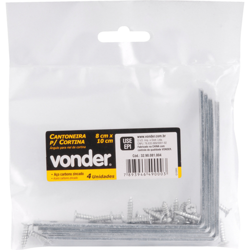 Cantoneira para cortina 8 cm x 10 cm zincada com 4 pe�as