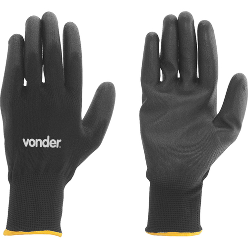 Luva de poli�ster com poliuretano preta tamanho 9 - PPV 1009