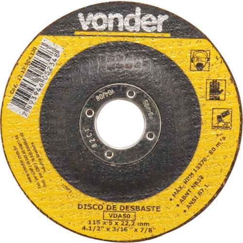 Disco de desbaste para metal 115 x 5,0 x 22,23 mm - VDA-50
