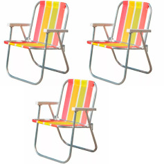 Kit 3 Cadeiras de praia varanda alta em alum�nio - CAD0047