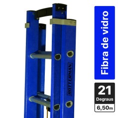 Escada de fibra de vidro extens�vel 3,8 x 6,5 m 21 degraus - Premium