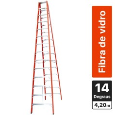 Escada de fibra de vidro 14 degraus 4,2 m modelo americana dupla - ESC14420