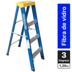 Escada tesoura simples em fibra de vidro 3 degraus + patamar 1,20 m- Premium