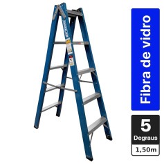 Escada tesoura dupla em fibra de vidro 5 degraus 1,5 m - Premium