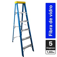 Escada de fibra de vidro 5 degraus + patamar 1,80 m americano simples