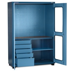 Arm�rio para ferramentas com 1 prateleira 5 gavetas e porta com visores em vidro - AM-1003