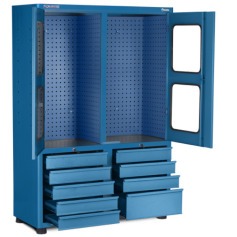 Arm�rio para ferramentas com 3 prateleiras 9 gavetas e portas de vidro - AM-1022