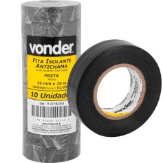 Fita isolante 19 mm x 20 m preta com 10 peças Fita isolante 19 mm x 20 m preta com 10 peças
