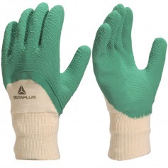 Luva de algod�o revestida em l�tex corrugado verde G - LA50009