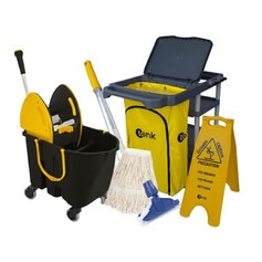 Kit para limpeza profissional cinza e amarelo e balde Due preto com 6 pe�as - Pratic
