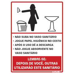 Placa sinalizadora educativa em poliestireno para Procedimento ao usar o Sanit�rio Feminino - 220AG