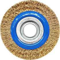 Escova de aço latonado circular ondulada 152,4 x 19 mm com furo Escova de aço latonado circular ondulada 152,4 x 19 mm com furo