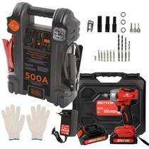 Kit Auxiliar de partida 500A 12V JS500S + Chave impacto Parafusadeira 21V 2 baterias RCI2135