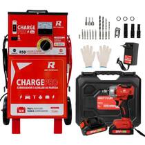 Kit Carregador bateria 12V 50A com auxiliar de partida - Charge PRO + Chave impacto Parafusadeira 21V 2 baterias RCI2135
